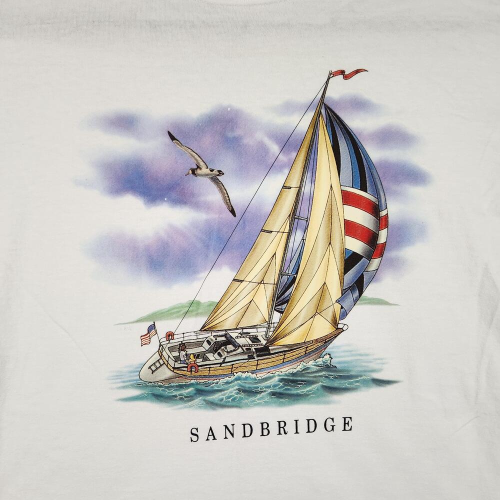 Vintage Sandbridge Shirt Mens Large White Sailboat Nautical Graphic Beach Y2k